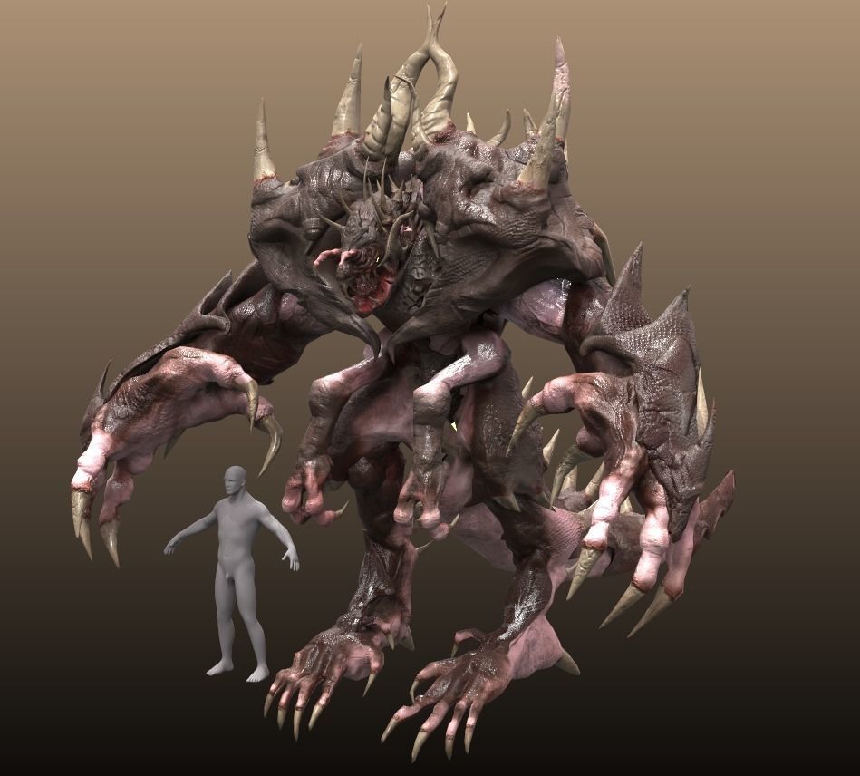 Four hands monster Free low-poly 3D model_0