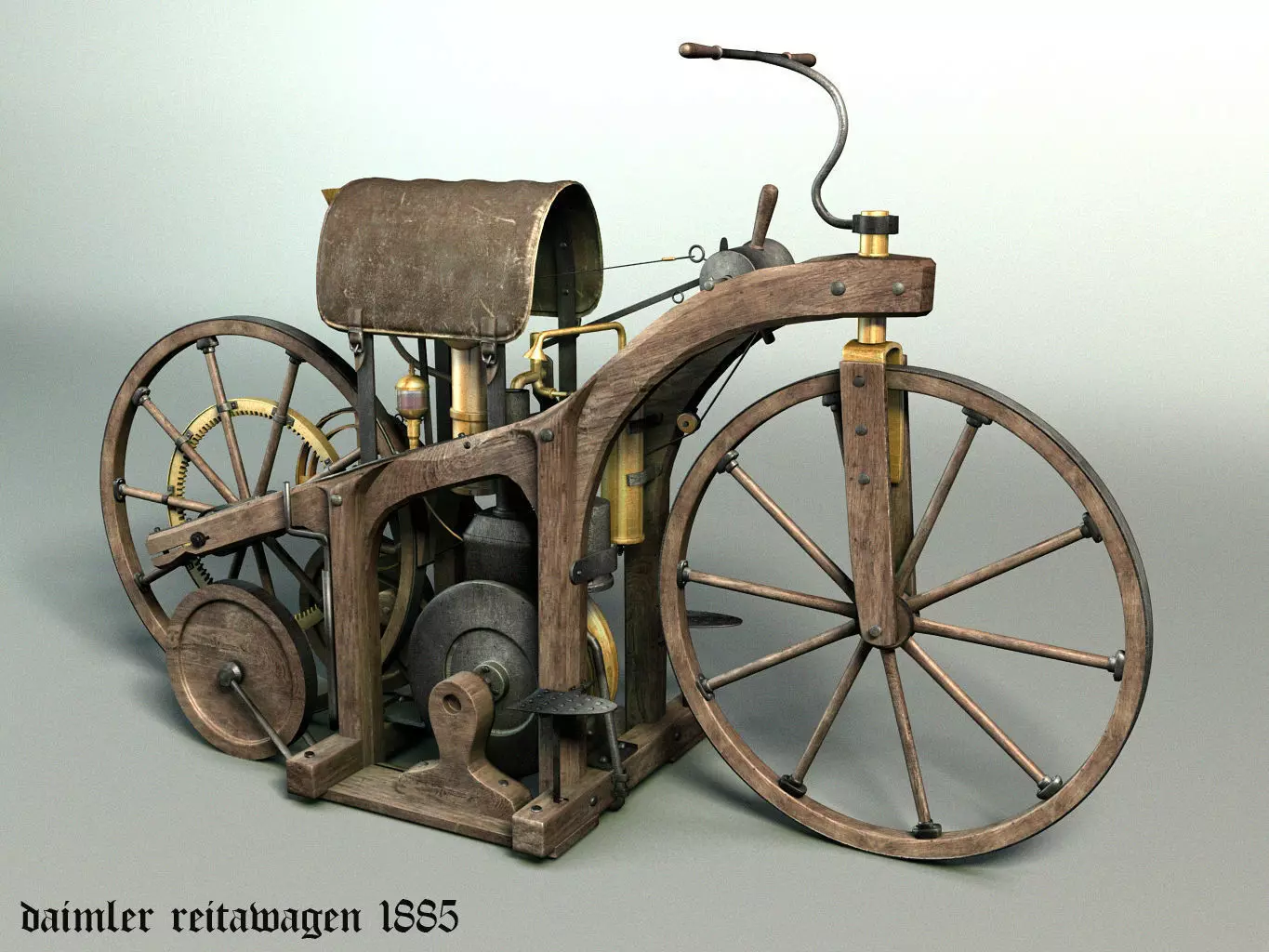 Daimler-Reitwagen-von-1885 old fashioned bicycle Low-poly 3D model_0