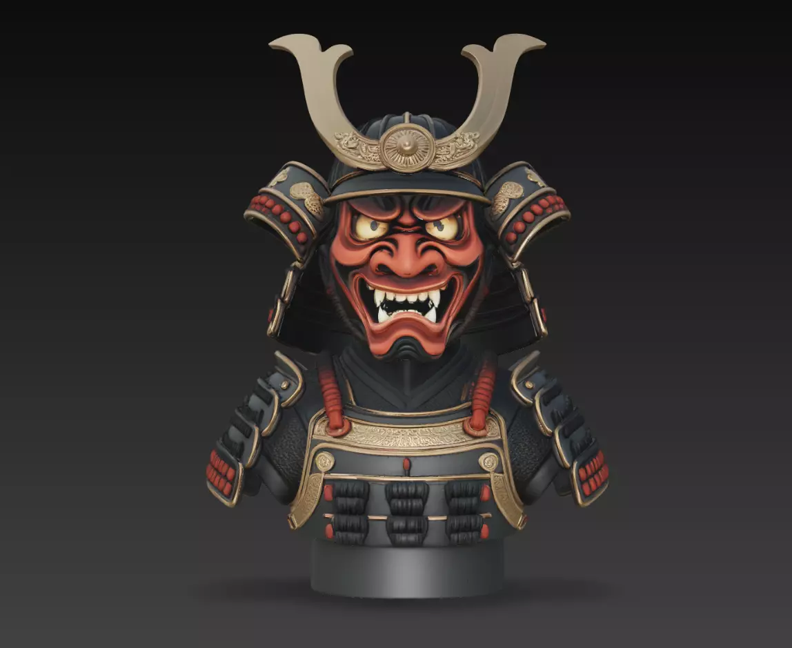 Samurai Oni Mask Armor Bust Fierce Demon Warrior STL 3D print model