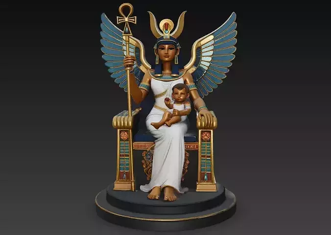 Egyptian Goddess Isis Winged Throne Statue STL V3