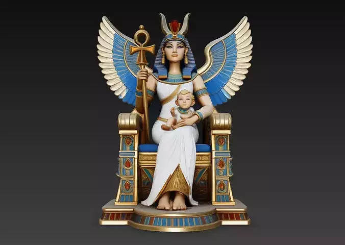Egyptian Goddess Isis Winged Throne Statue STL V1