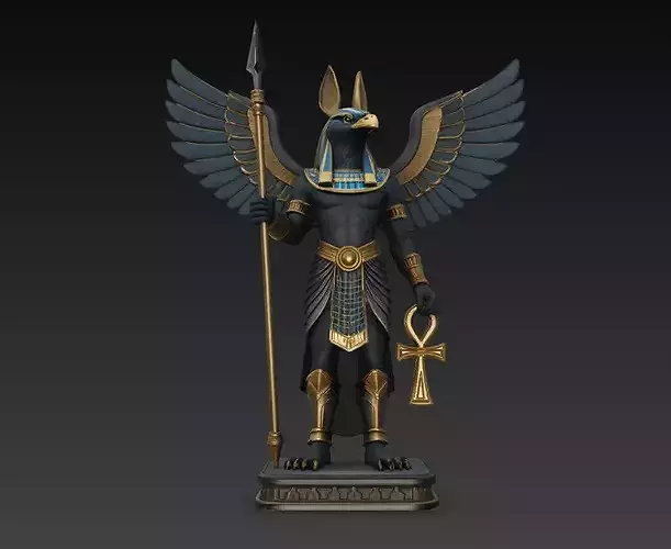 Egyptian Horus Winged God Statue Spear Ankh STL