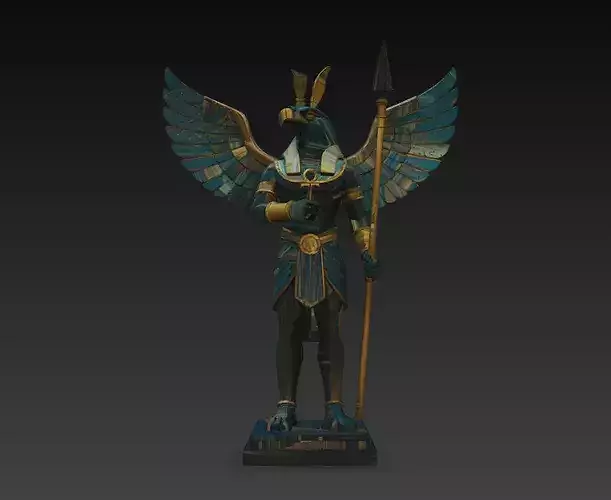 Anubis Egyptian God Statue Winged Guardian Spear Full Body