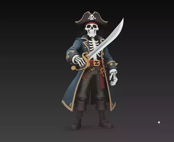 Skeleton Pirate Captain Action Sword Pose STL