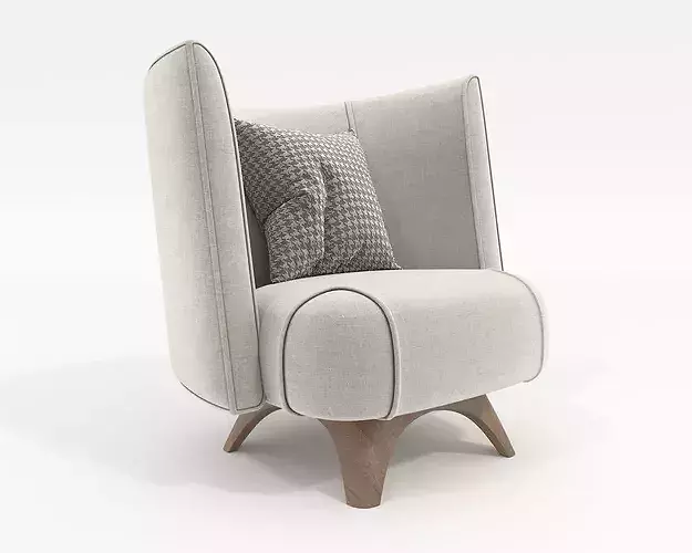 Modern Wingback Armchair with Organic Wooden Side Table 3D model 7