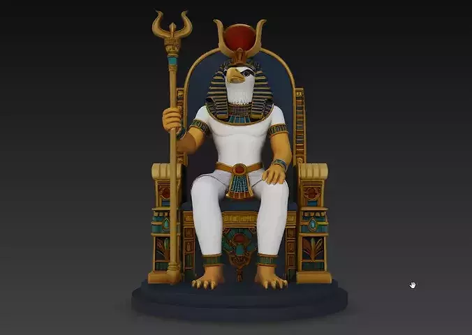 Egyptian Horus God Throne Statue Falcon King STL V4