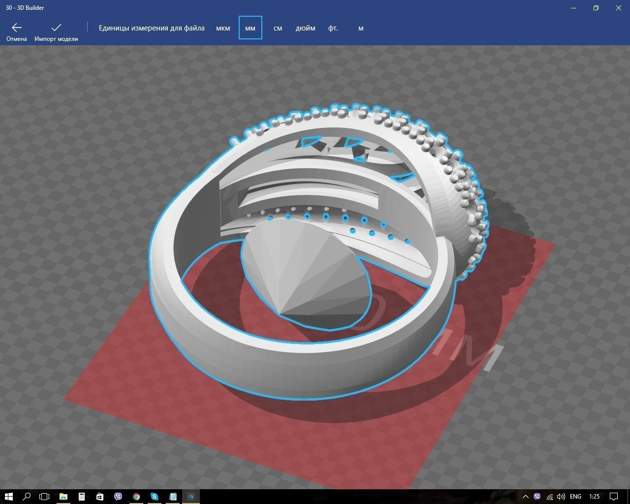 Ring gold with sapphires and diamonds 3D print model_7