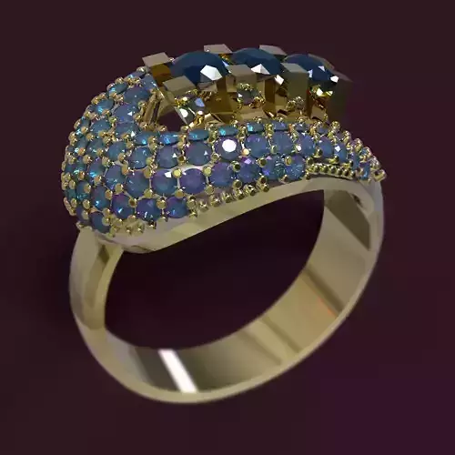 Ring gold with sapphires and diamonds 3D print model