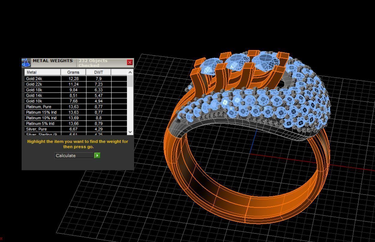 Ring gold with sapphires and diamonds 3D print model_9