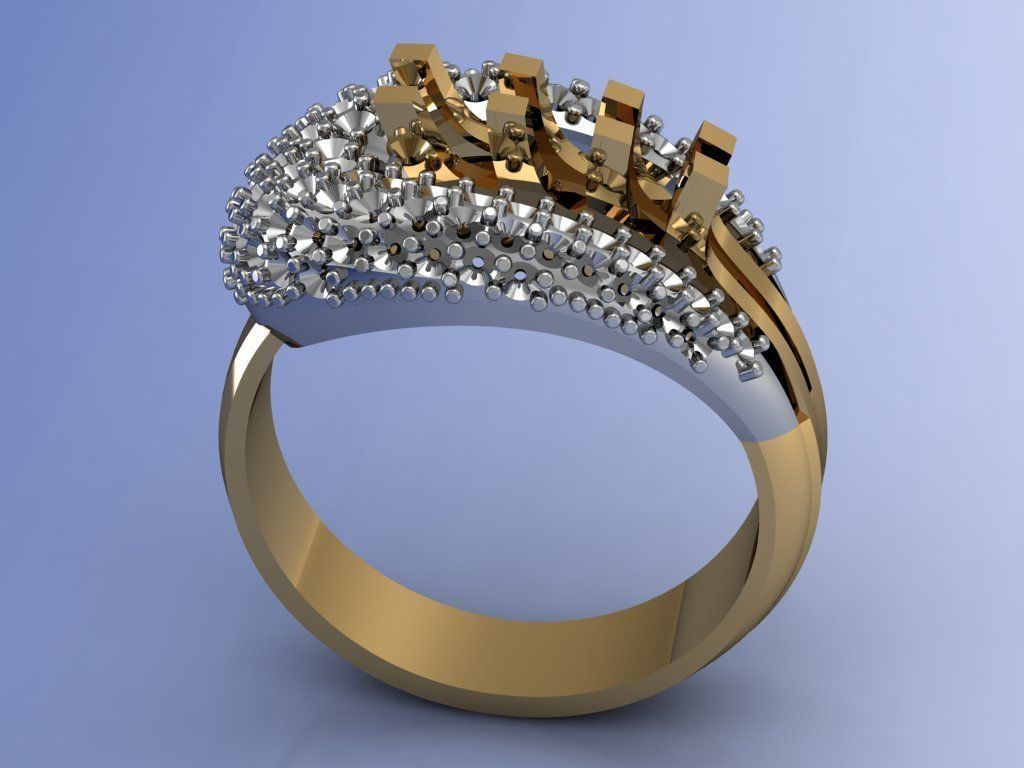 Ring gold with sapphires and diamonds 3D print model_8