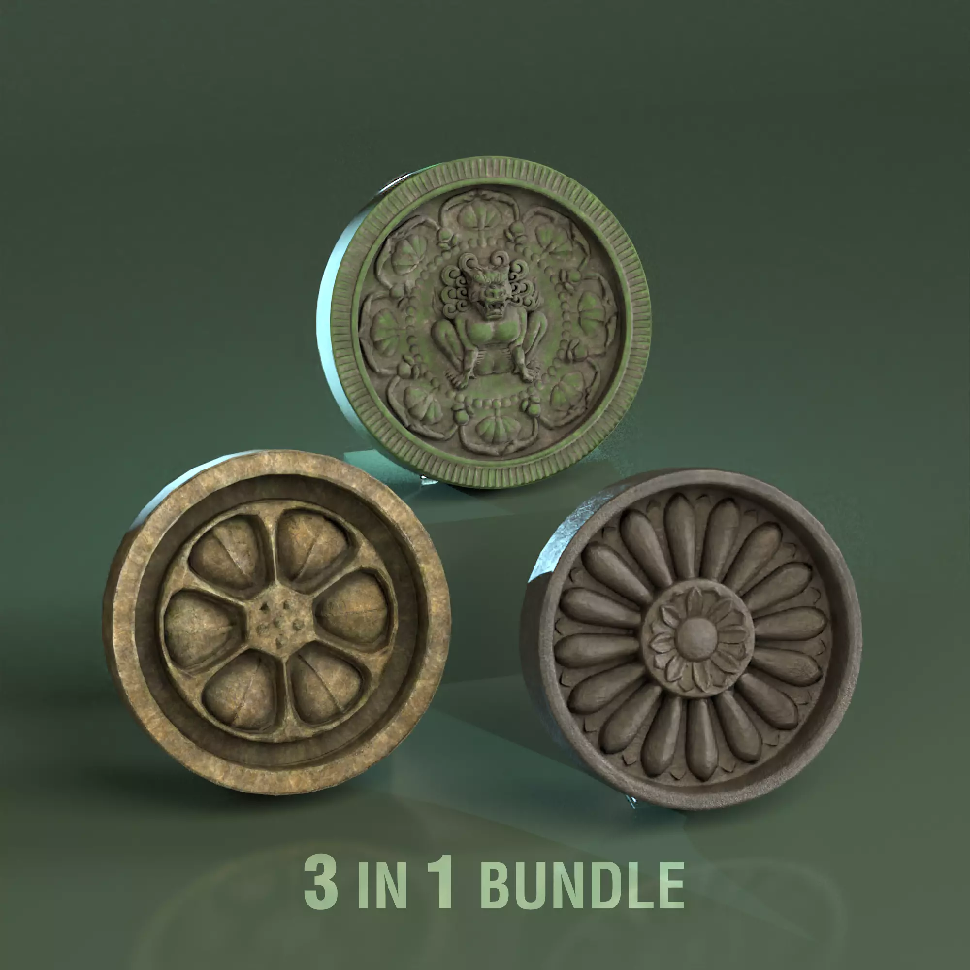 Bundle Korean Traditional Roof Tile Set 3 Sumaksae Low-poly 3D model