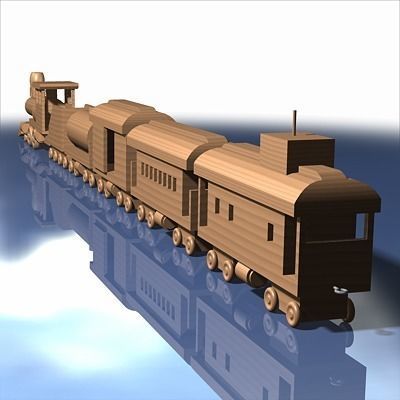 Wooden Train Toy 3D model_3