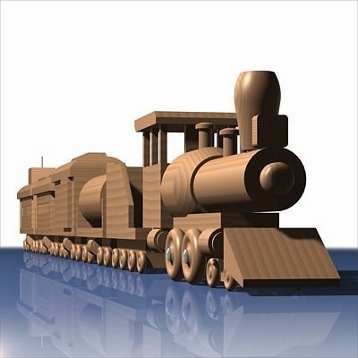 Wooden Train Toy 3D model_0
