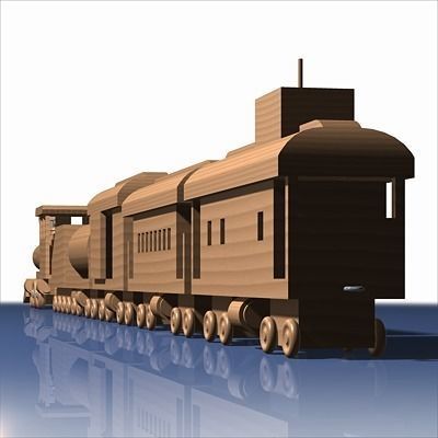 Wooden Train Toy 3D model_1