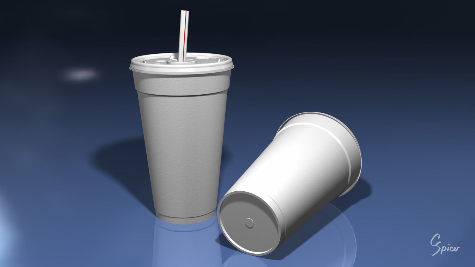 Styrofoam Cup with Plastic Lid and Straw 3D model CGTrader