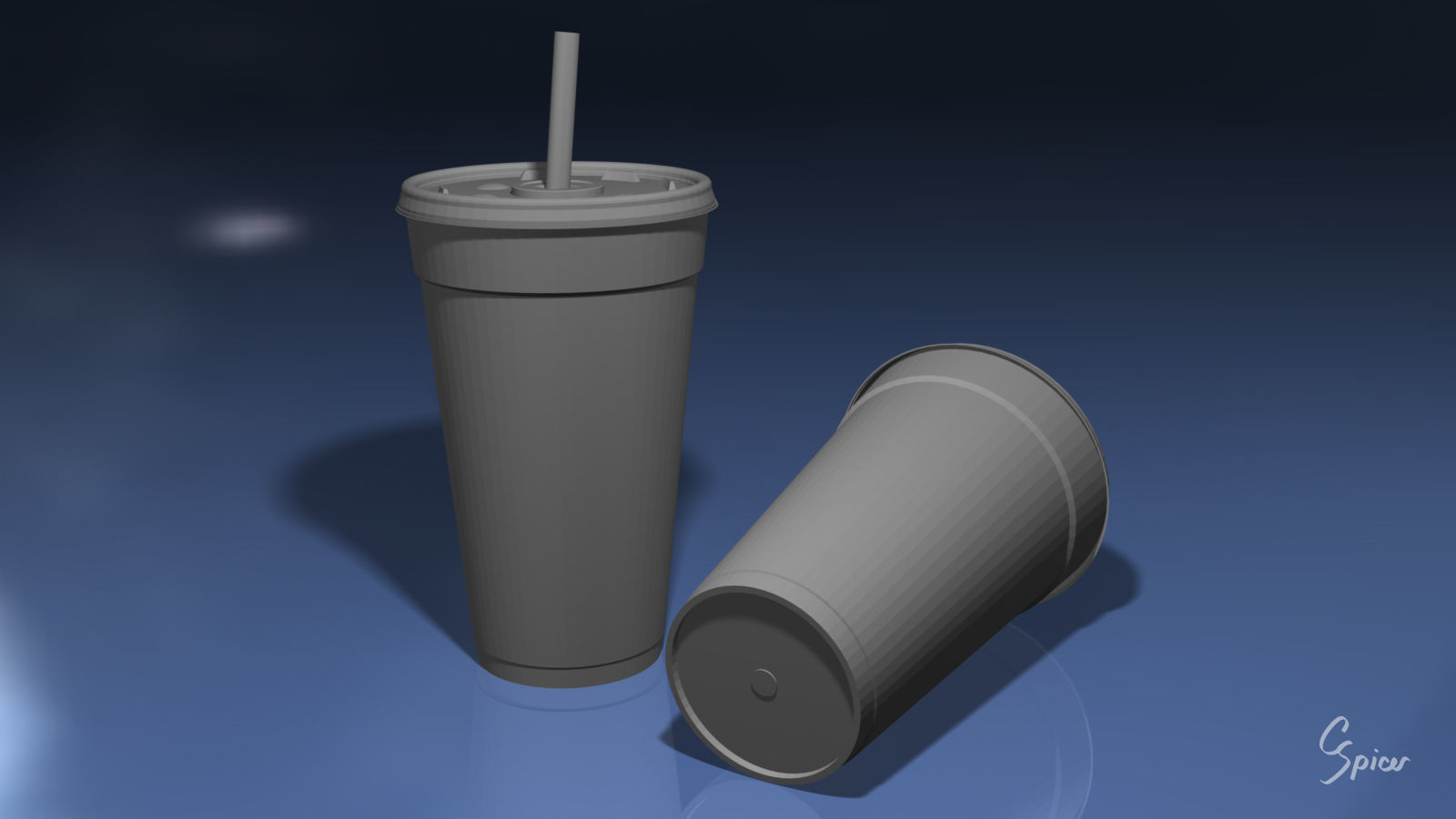 Styrofoam Cup with Plastic Lid and Straw 3D model_6