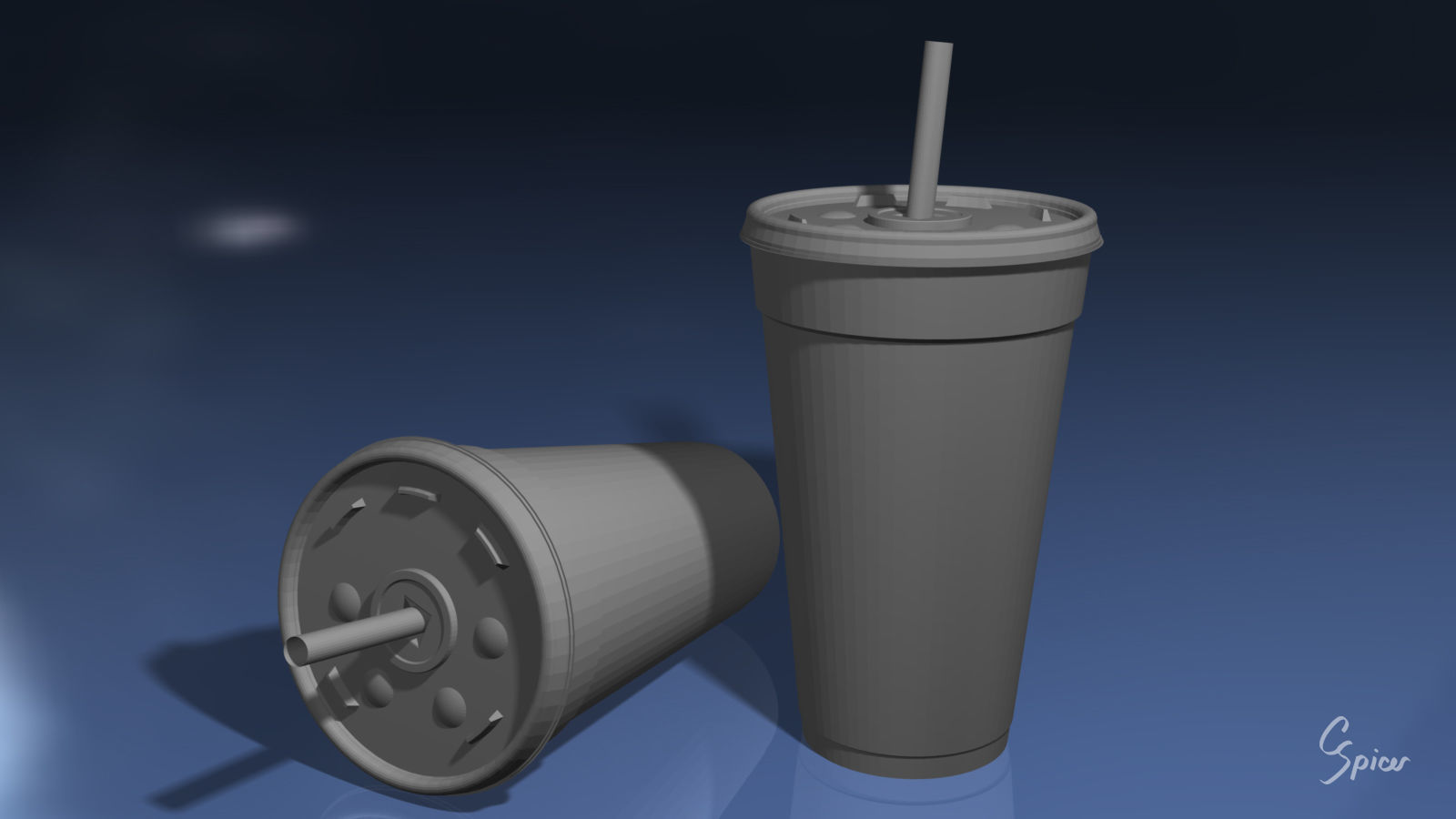 Styrofoam Cup with Plastic Lid and Straw 3D model_5