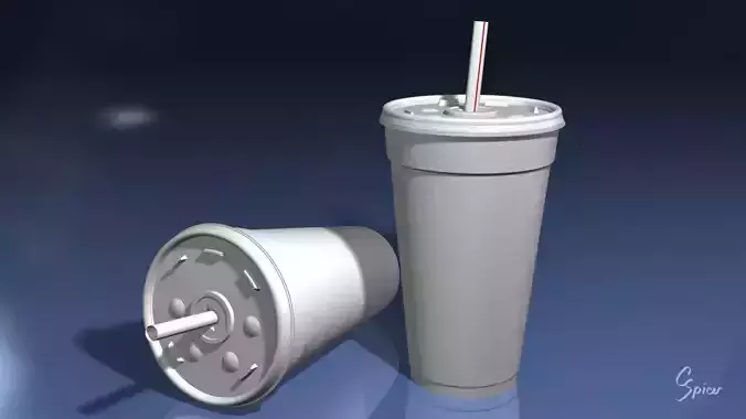 Styrofoam Cup with Plastic Lid and Straw 3D model