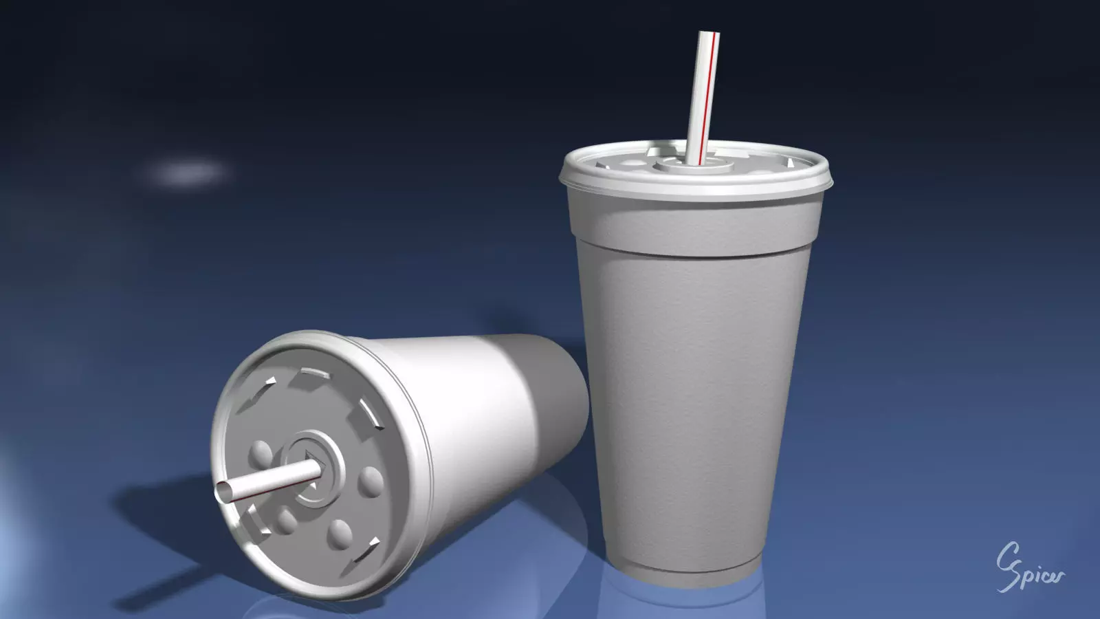 Styrofoam Cup with Plastic Lid and Straw 3D model_0