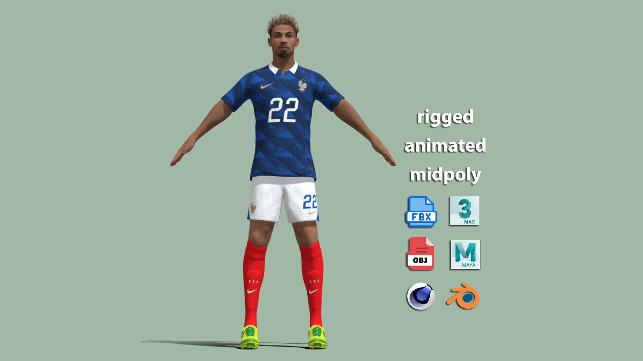 A-Pose Rigged Hugo Ekitike France Worldcup 2026 3D model