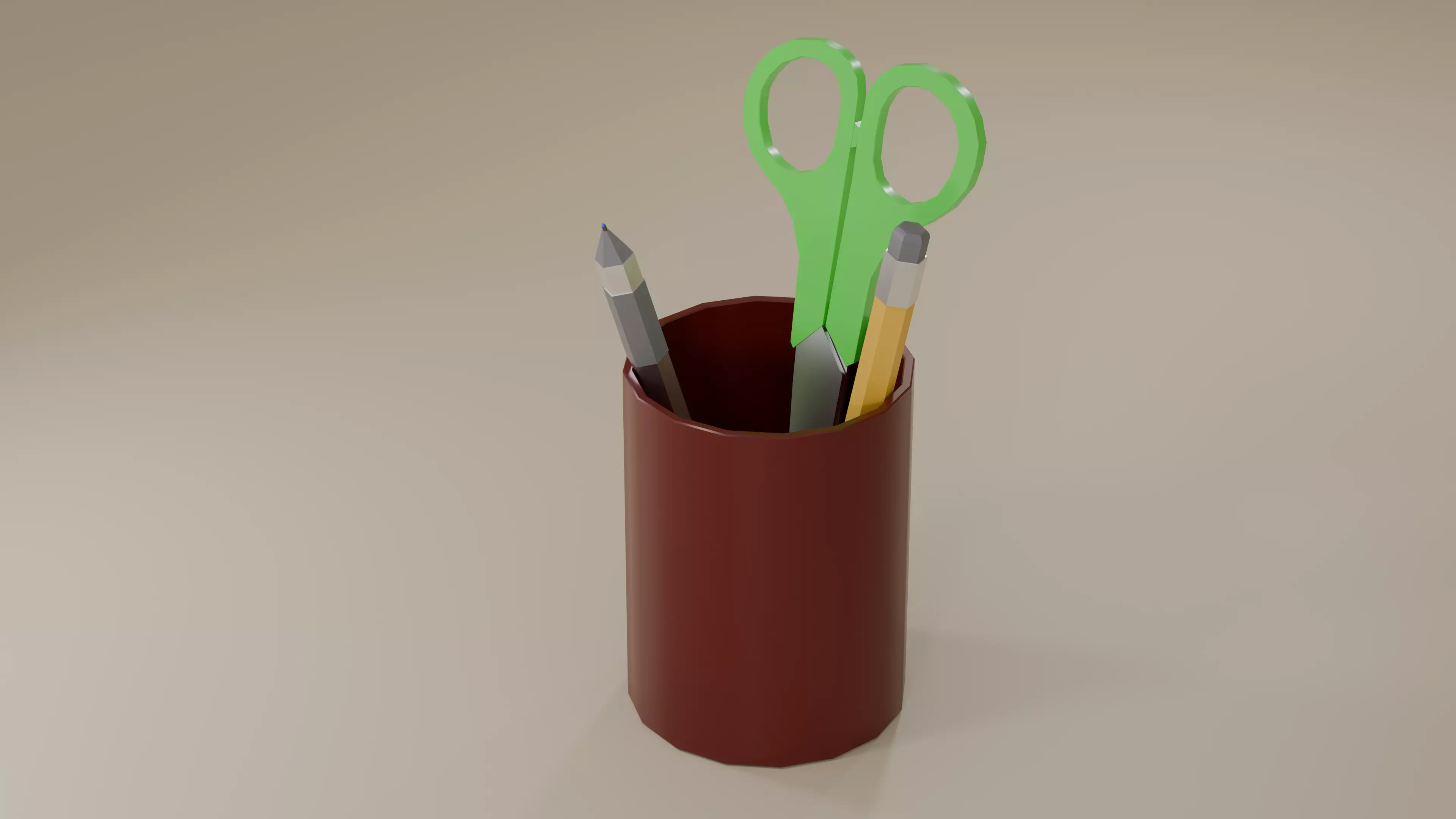 Low Poly Office Stationery Set - Stylized Desktop Organizer Free low-poly 3D model