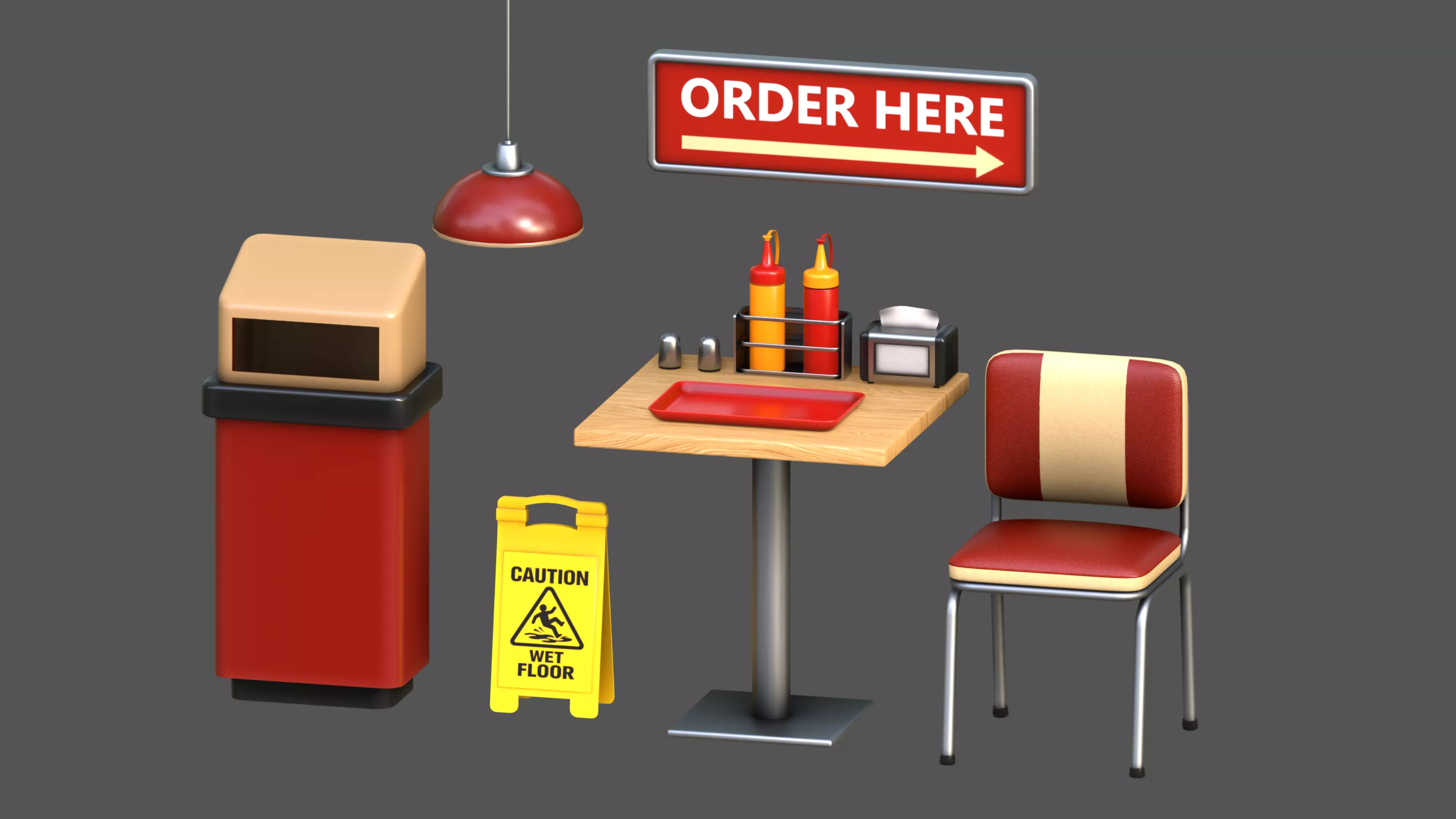 Fast Food Restaurant Props Retro Diner Low-poly 3D model