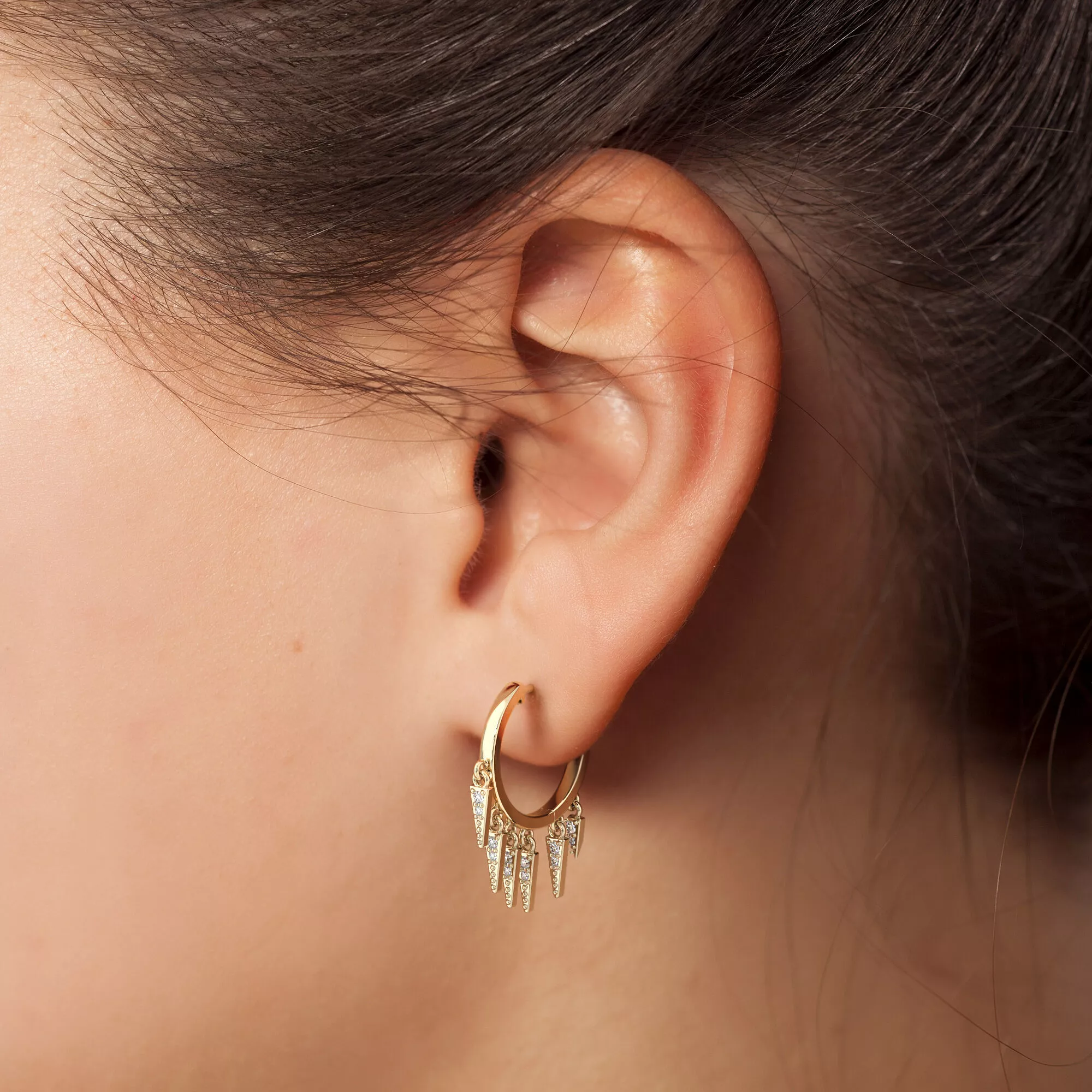 Diamond Hoop Earrings 3D Model Dangle Charm Earrings 3D print model