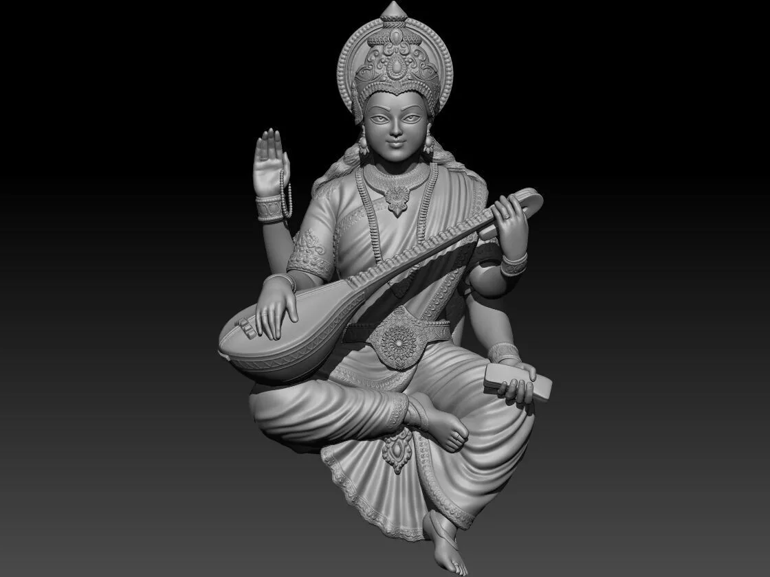 Goddess Saraswati Playing Veena - 3D Print Model STL 3D print model