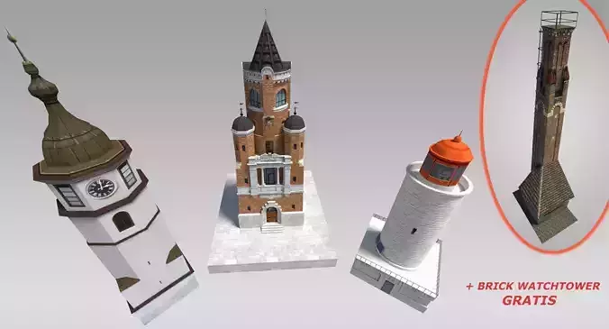Small Towers Pack Low-poly 3D model