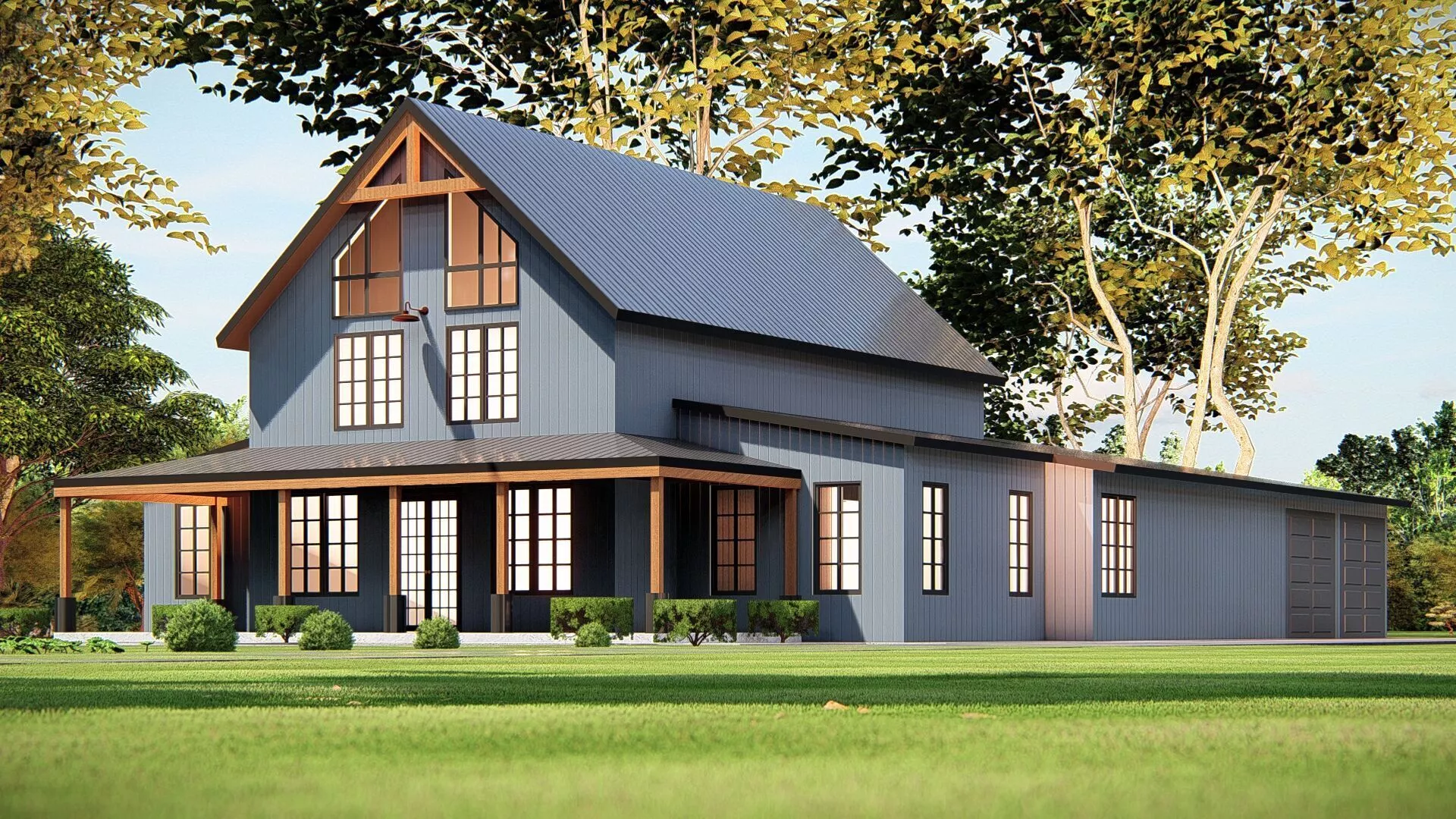 Modern American Farmhouse with Garage 3D Exterior Model 3D model