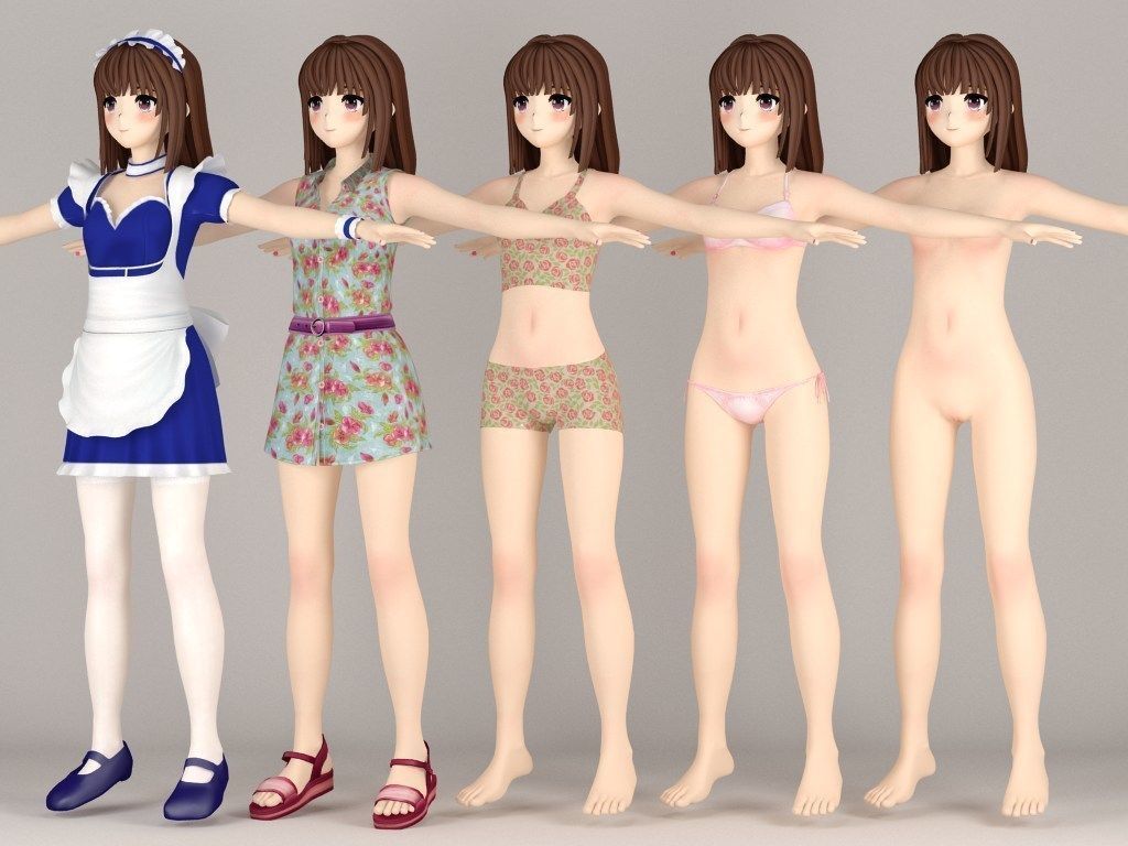 T pose nonriged model of Nanako anime girl  3D model_3