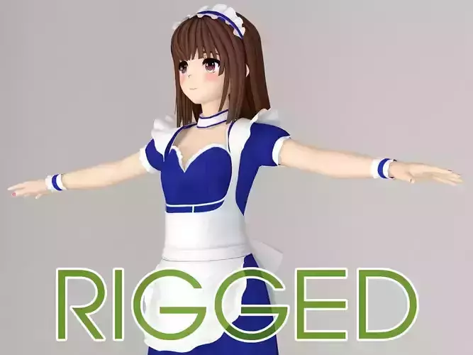 T pose rigged model of Nanako anime girl 3D model