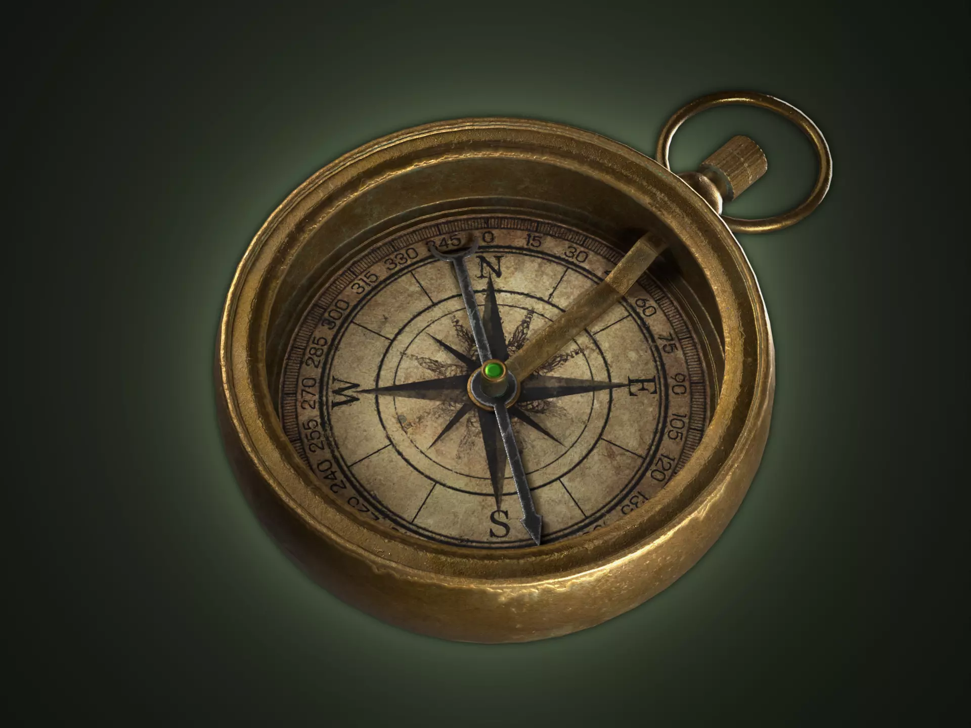 Game Ready Aged Antique Brass Compass - Low-poly 3D model
