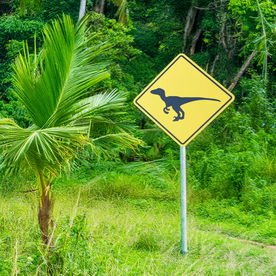Velociraptor Crossing Warning Sign Stylized 3D Road Sign Prop Free low-poly 3D model