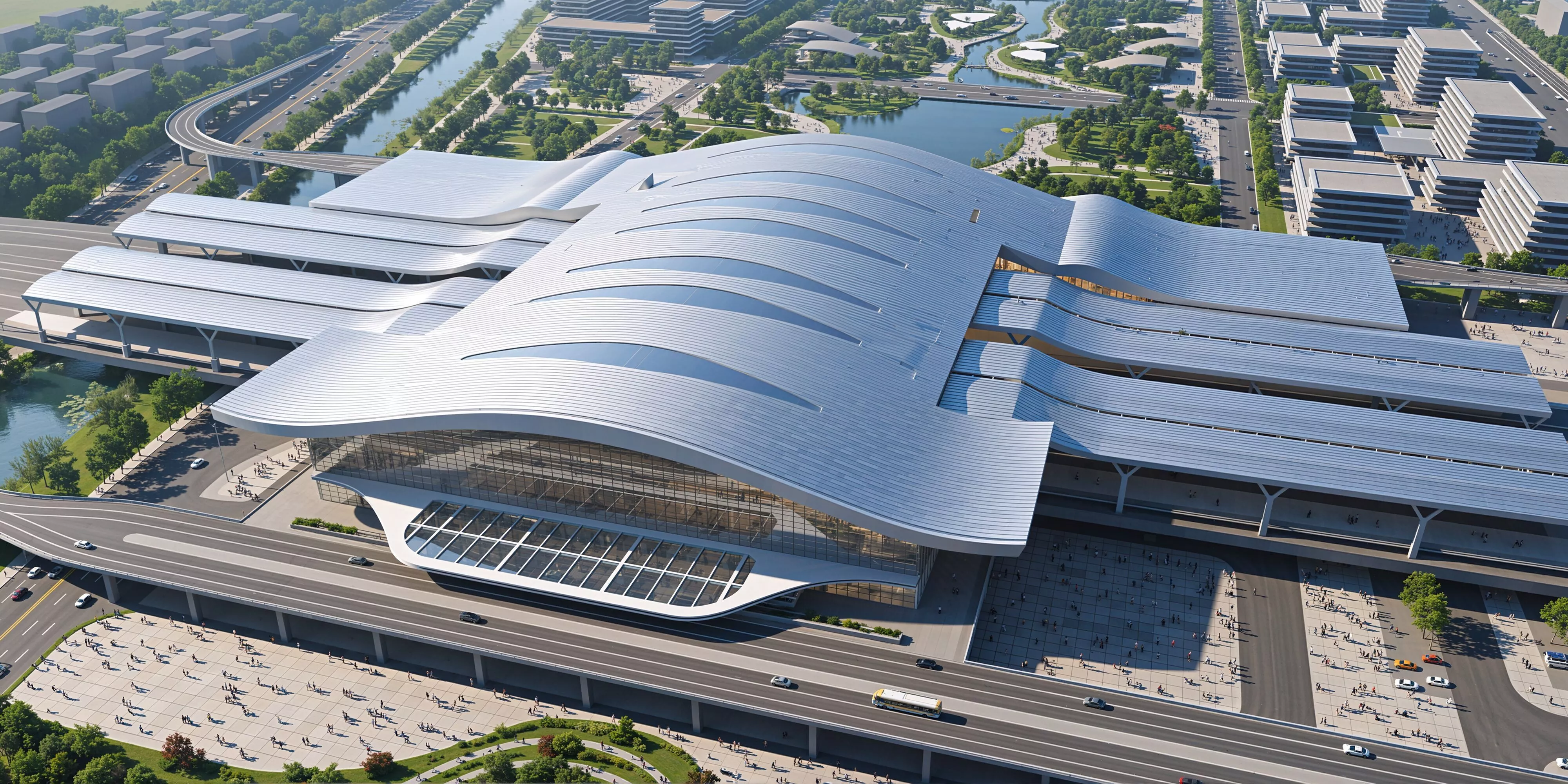 Large transport hub railway station high-speed rail station 3D model
