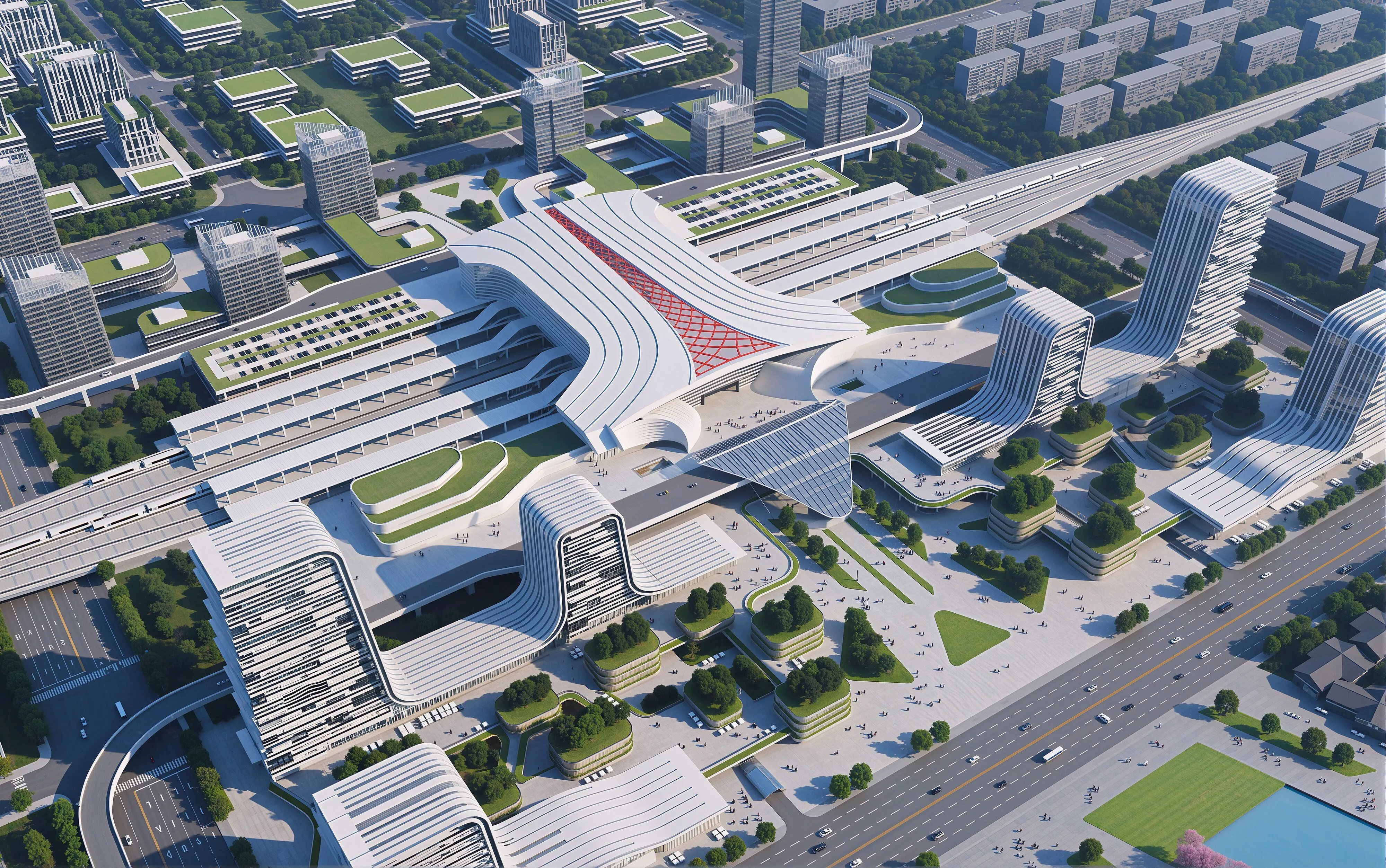 Modern railway station high-speed rail station airport hub 3D model