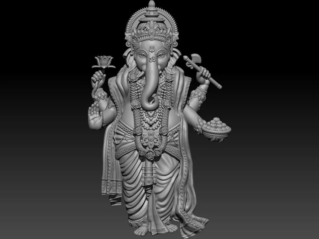 Hindu God Ganpati Idol with Ornaments - High Poly STL 3D print model