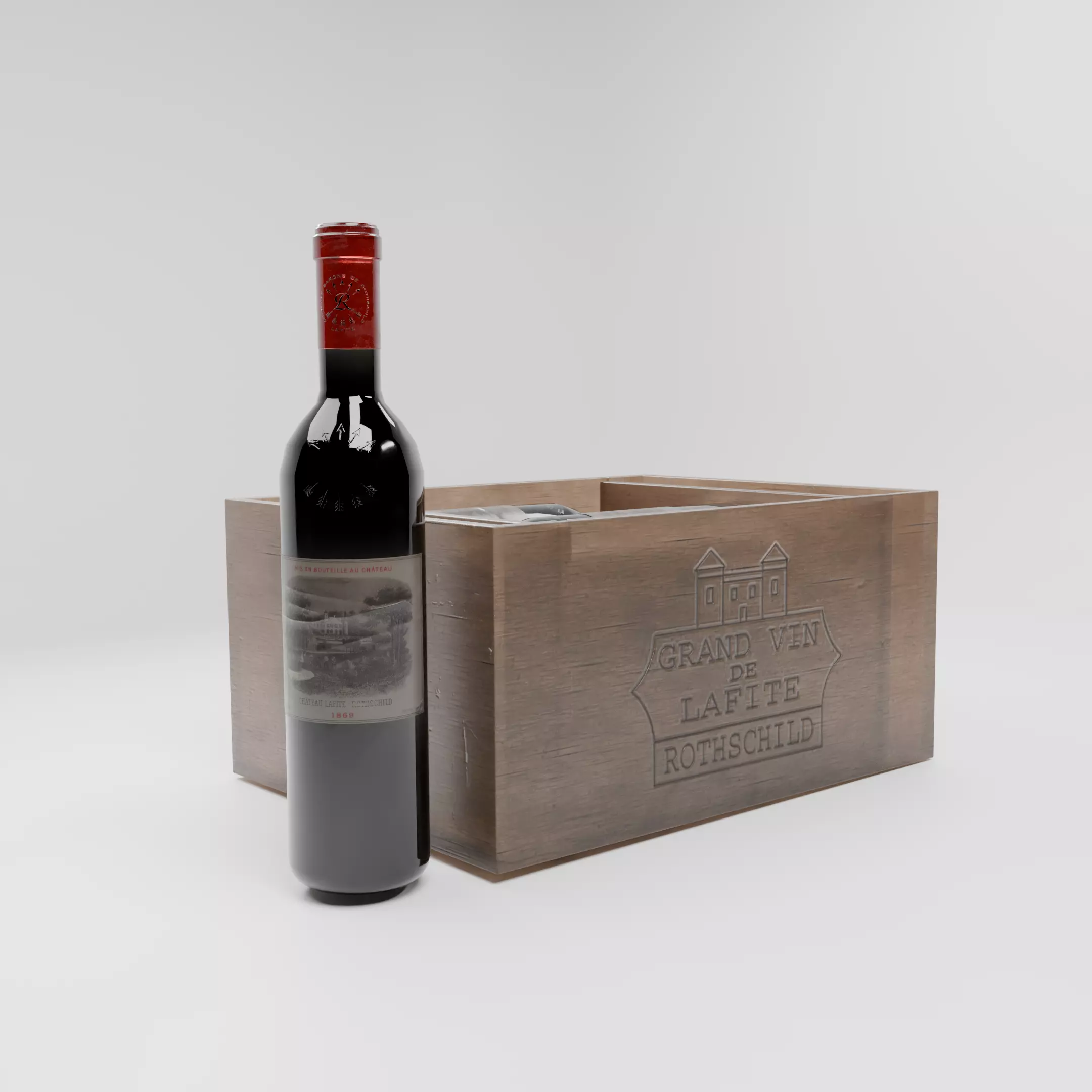 Premium Wine Crate Set with Bottles Photorealistic Wooden Box 3D model