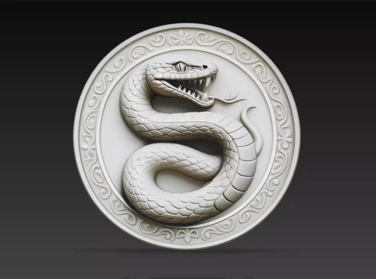 Coiled Snake Relief Medallion Ornamental Serpent Wall Panel 3D 3D print model