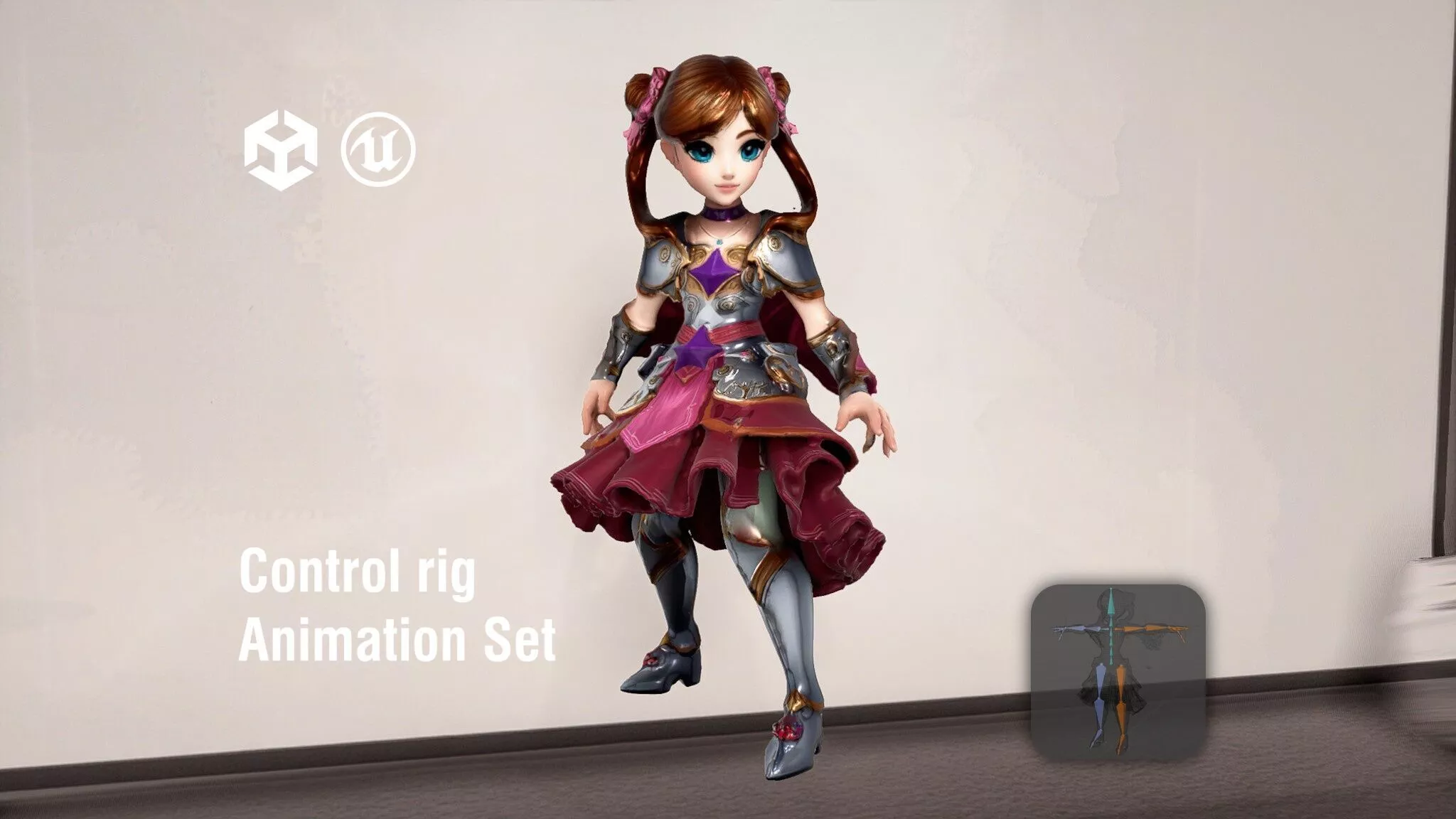 Warrior Girl in Vibrant Armor Low-poly 3D model