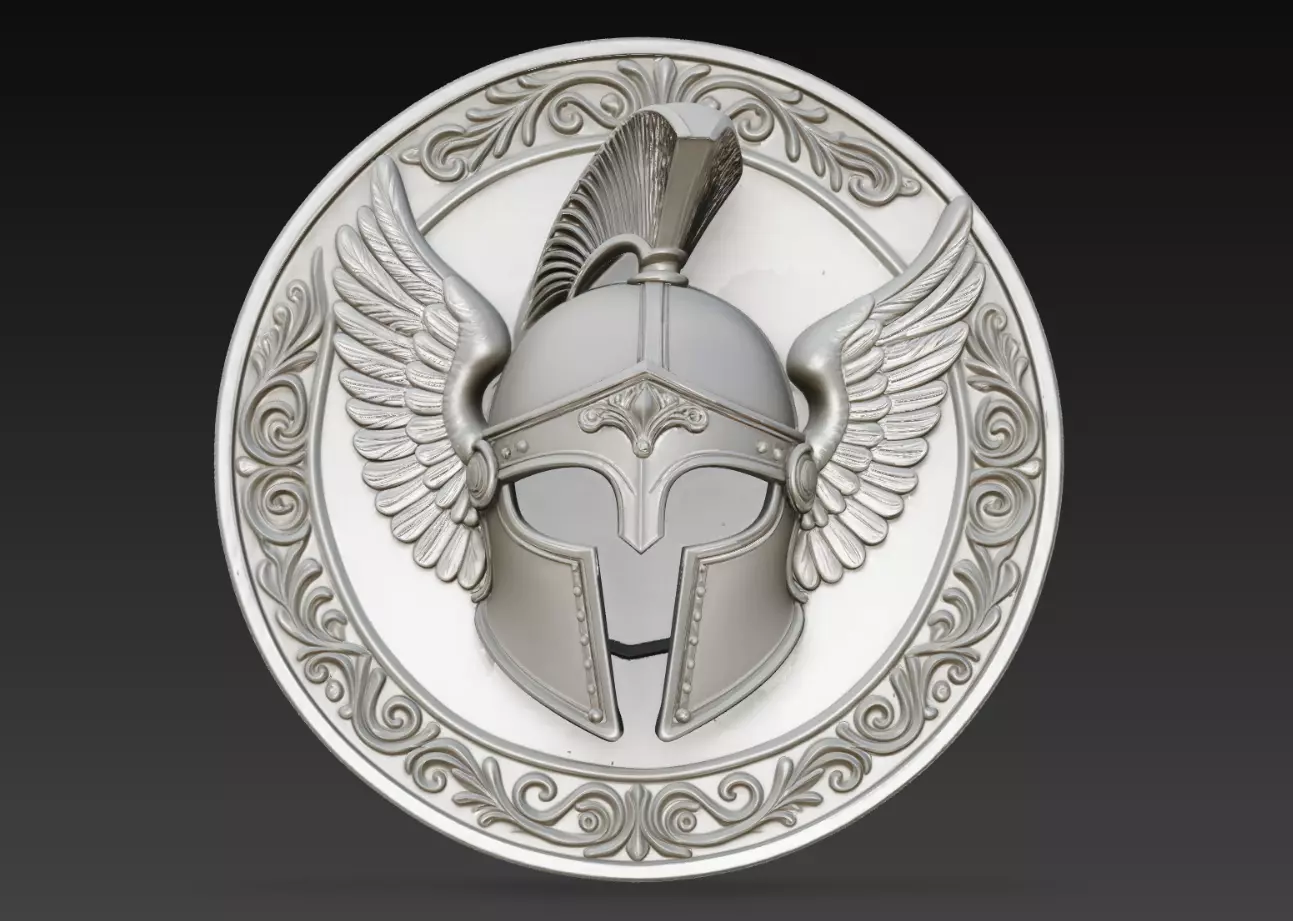 Winged Spartan Helmet Relief Greek Warrior Wall Decor 3D 3D print model