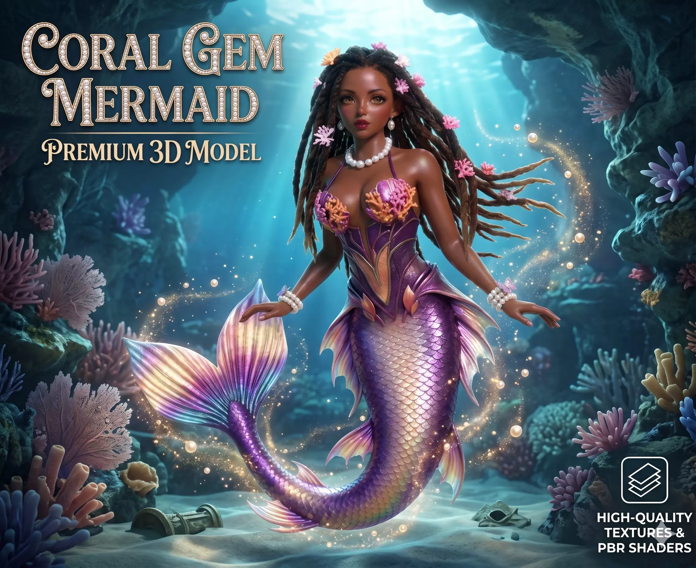 Coral Gem Mermaid - Premium Stylized 3D Character 3D model