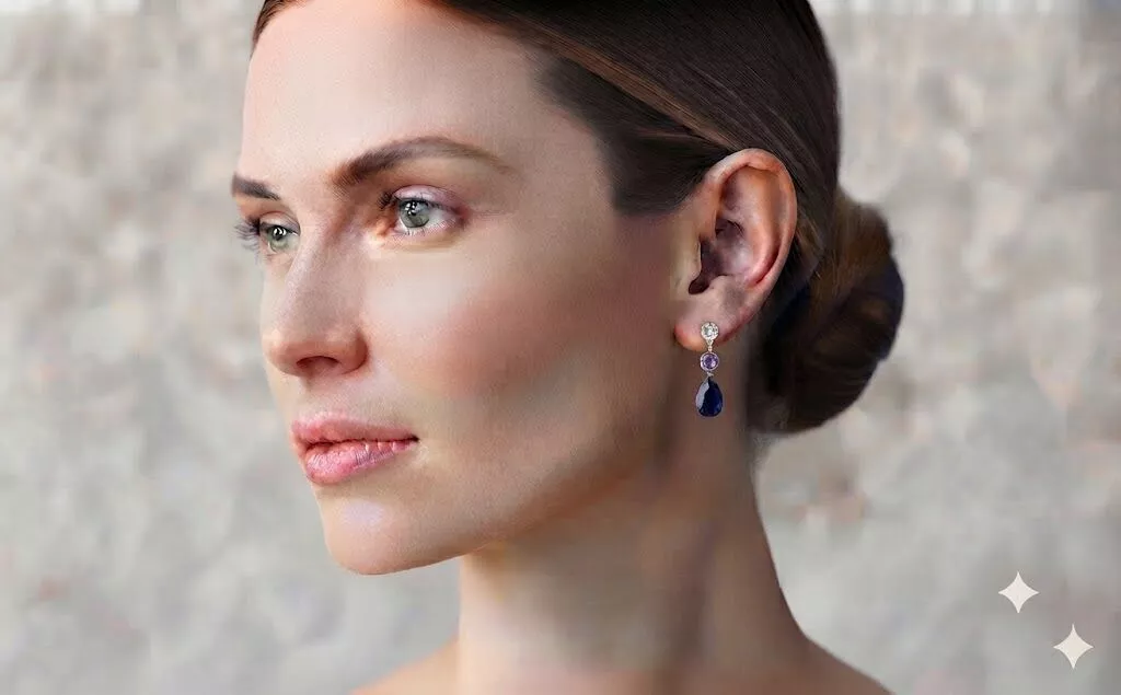 Pear Diamond Drop Earrings 3D Model Multi Stone Dangle 3D print model
