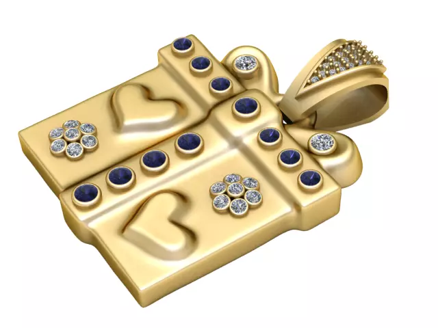 Golden Gift Box Wrapped in Love Pendant 3D print model