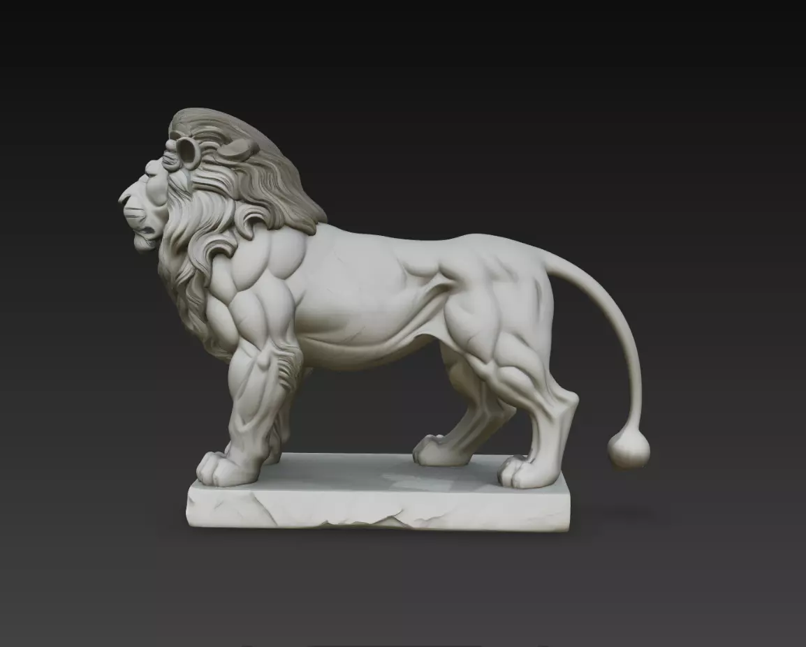 Muscular Lion Side Profile Statue Detailed Animal Sculpture 3D print model