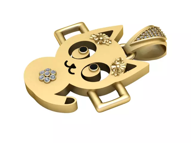 Charming Floral Cat Medallion Pendant 3D print model