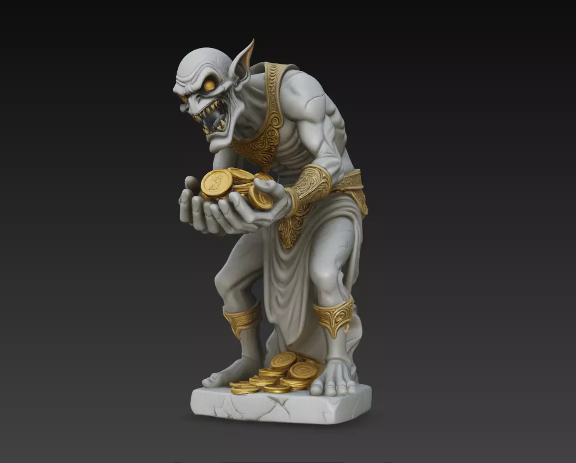 Greedy Goblin Gold Collector Creature Dark Fantasy Sculpture STL 3D print model