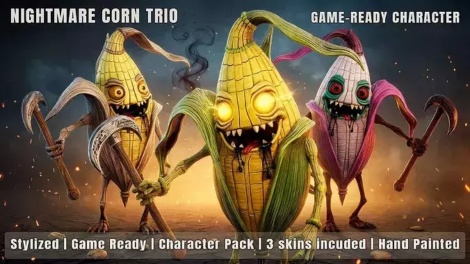 Stylized Horror Corn Characters Nightmare Enemy Pack