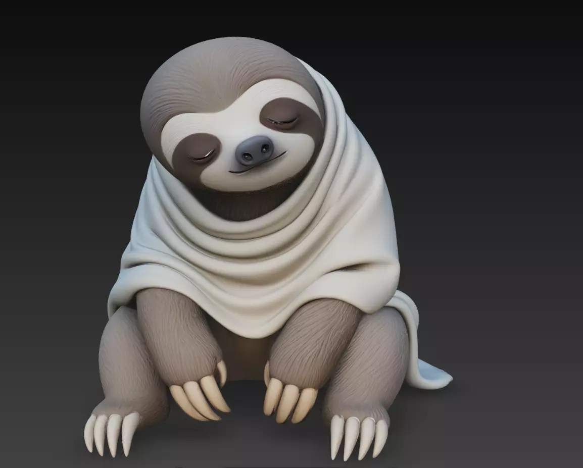 Cute Sloth Sitting Character Stylized Animal Sculpture STL 3D print model