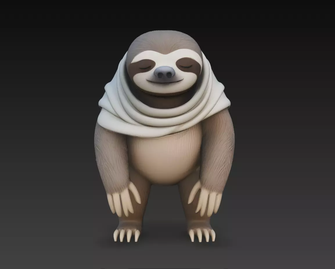 Cute Sloth Standing Character Stylized Animal Sculpture STL 3D print model